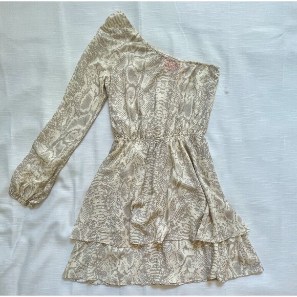 MAAJI One Shoulder Tan Snake Print Dress Sz Sm New - Picture 1 of 8